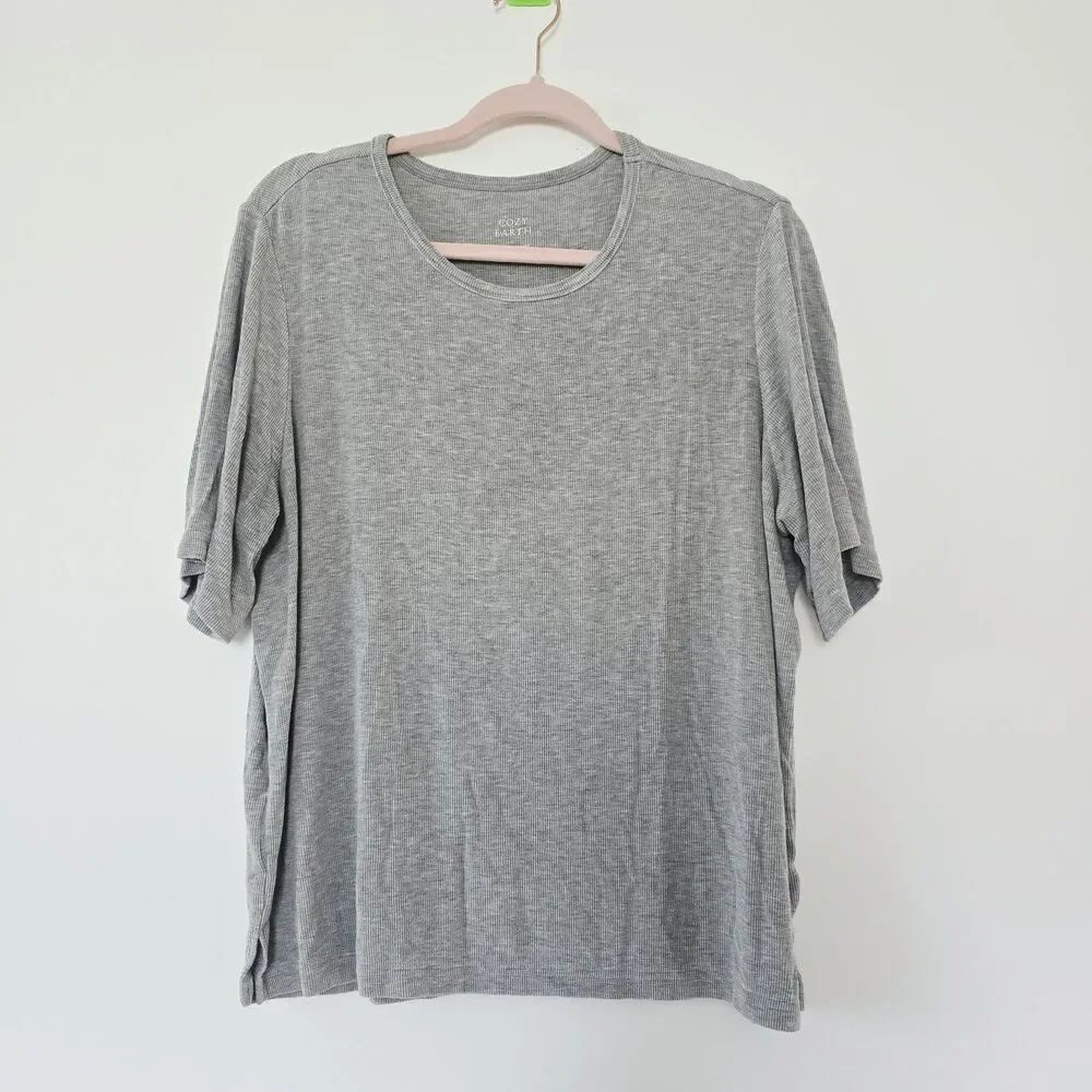 Cozy Earth Ribbed Top Womens L Gray Premium Bamboo Soft Comfort Relaxed